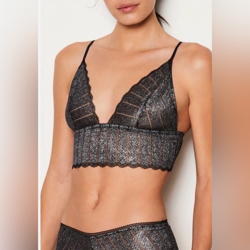 NWT ETAM Illusions Metallic Iridescent Triangle Wireless Longline Bralette MED